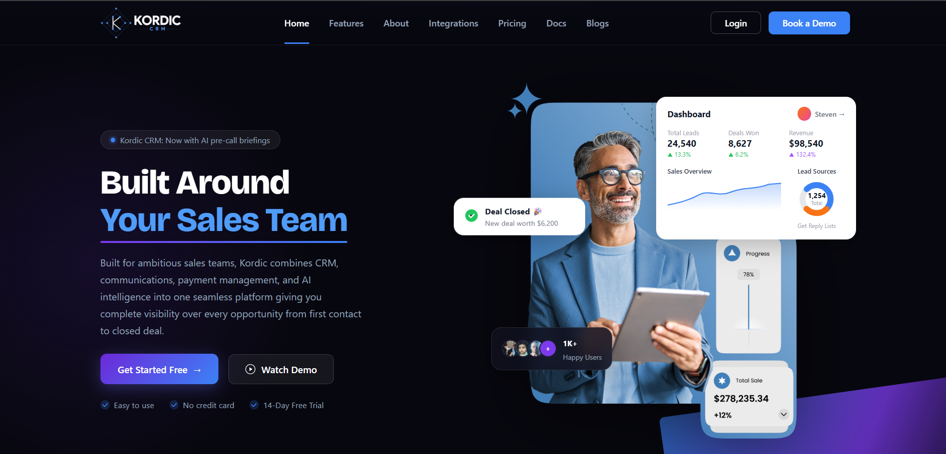Kordic CRM website homepage